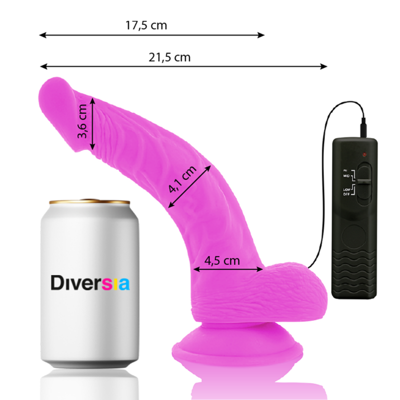 DIVERSIA - FLEXIBLE PURPLE VIBRATING DILDO 21.5 CM -O- 4.5 CM