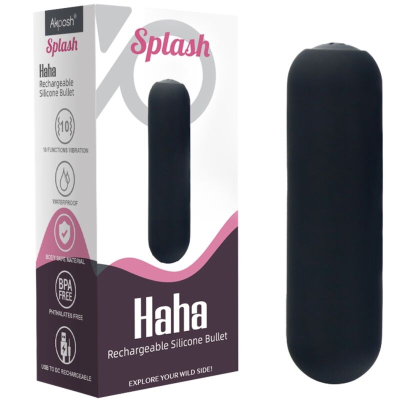 ARMONY - SPLASH HAHA VIBRADOR BULLET DE SILICONA 10 VIBRACIONES 75 X 19 CM NEGRO