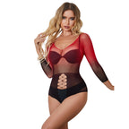 SUBBLIME - 952259 ELASTIC MESH DRESS LONG SLEEVES RED AND BLACK GRADIENT ONE SIZE