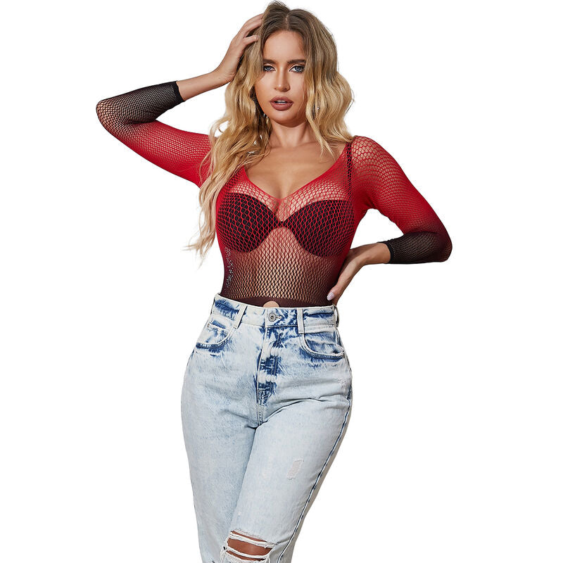 SUBBLIME - 952259 ELASTIC MESH DRESS LONG SLEEVES RED AND BLACK GRADIENT ONE SIZE