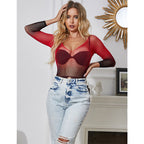 SUBBLIME - 952259 ELASTIC MESH DRESS LONG SLEEVES RED AND BLACK GRADIENT ONE SIZE