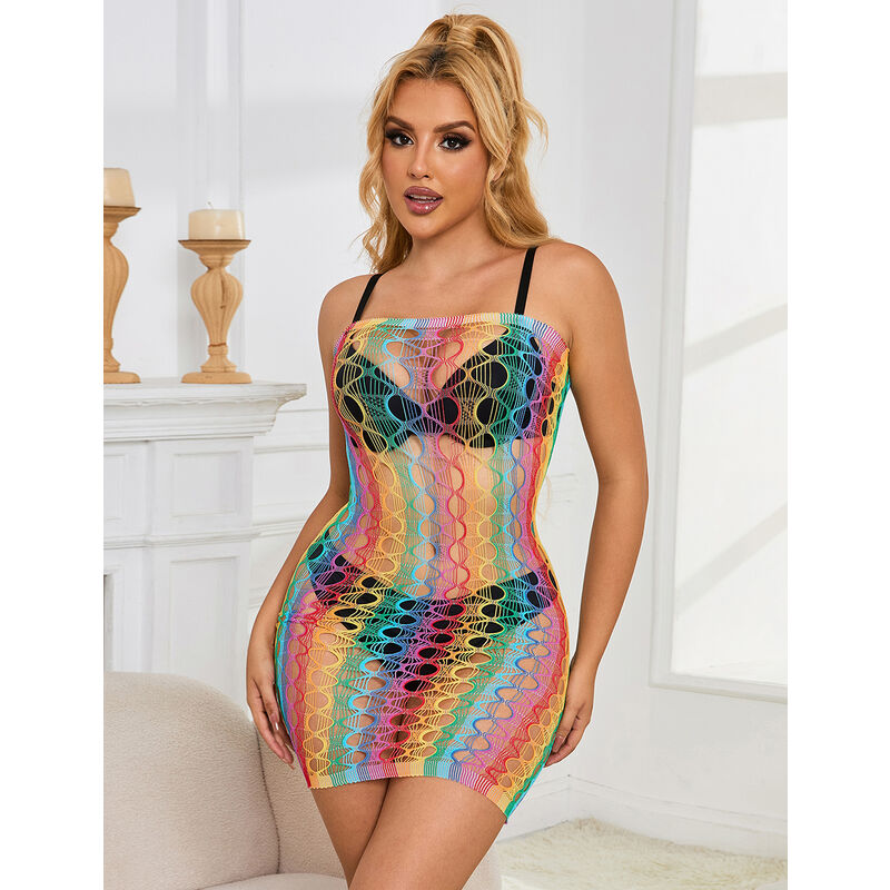 SUBBLIME - 952365 VESTIDO DE REJILLA CON HOMBROS DESCUBIERTOS ARCOÍRIS TALLA ÚNICA