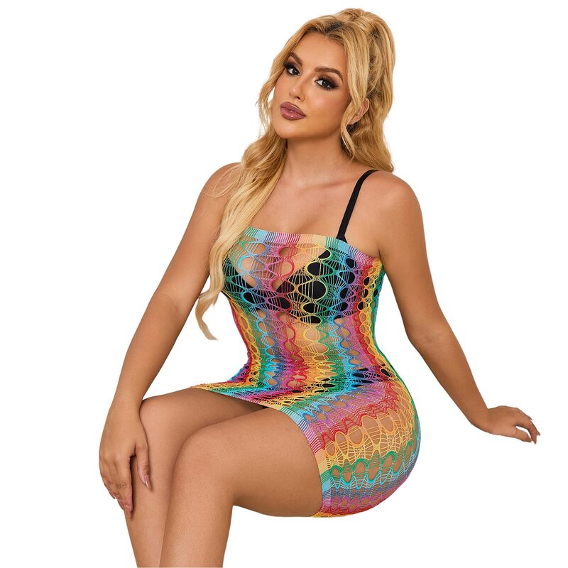 SUBBLIME - 952365 VESTIDO DE REJILLA CON HOMBROS DESCUBIERTOS ARCOÍRIS TALLA ÚNICA