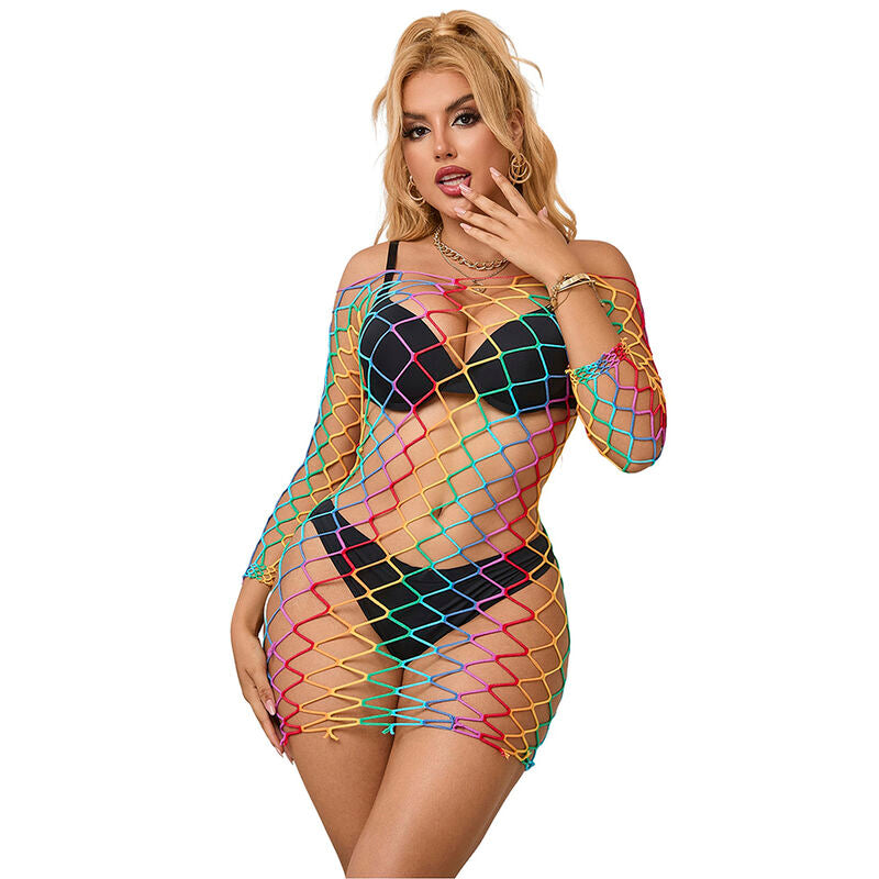SUBBLIME - 952426 VESTIDO DE REJILLA MANGA LARGA ARCOÍRIS TALLA ÚNICA