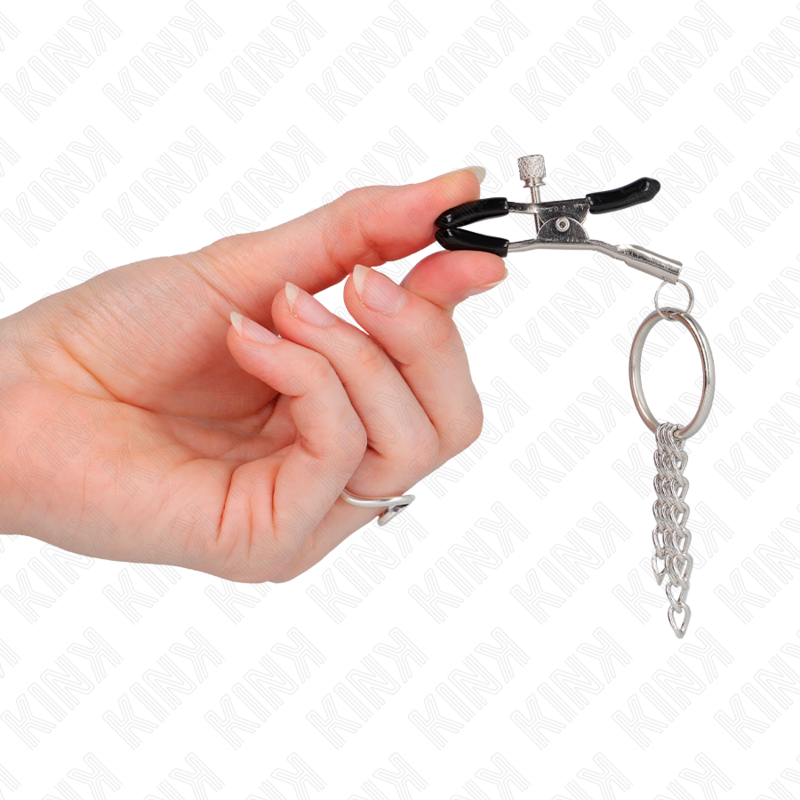 KINK - PINZA DE PEZÓN CON ANILLA Y CADENA PEQUEÑA PLATEADA 6 CM