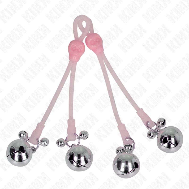 KINK - LIGHT-UP SKULL NIPPLE CLAMPS WITH ADJUSTABLE BELL RINGS PINK / SILVER