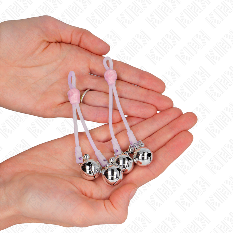 KINK - LIGHT-UP SKULL NIPPLE CLAMPS WITH ADJUSTABLE BELL RINGS PINK / SILVER