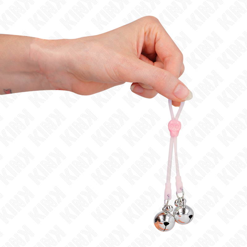 KINK - LIGHT-UP SKULL NIPPLE CLAMPS WITH ADJUSTABLE BELL RINGS PINK / SILVER