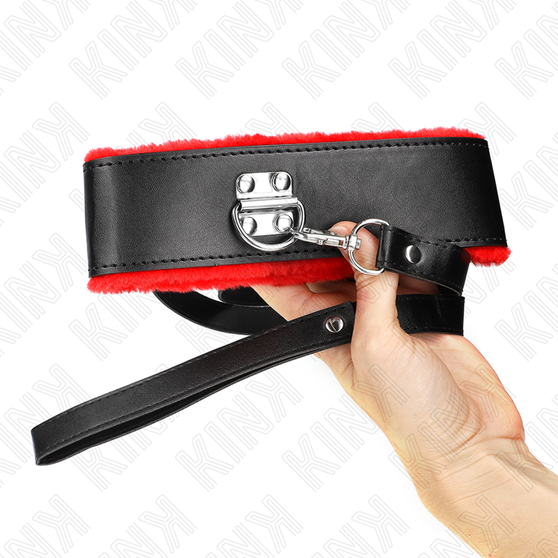 KINK - COLLAR CON CINTURÓN DE 116 CM CON PULSERA DE CUERO ROJO AJUSTABLE 40-48 CM X 6 CM