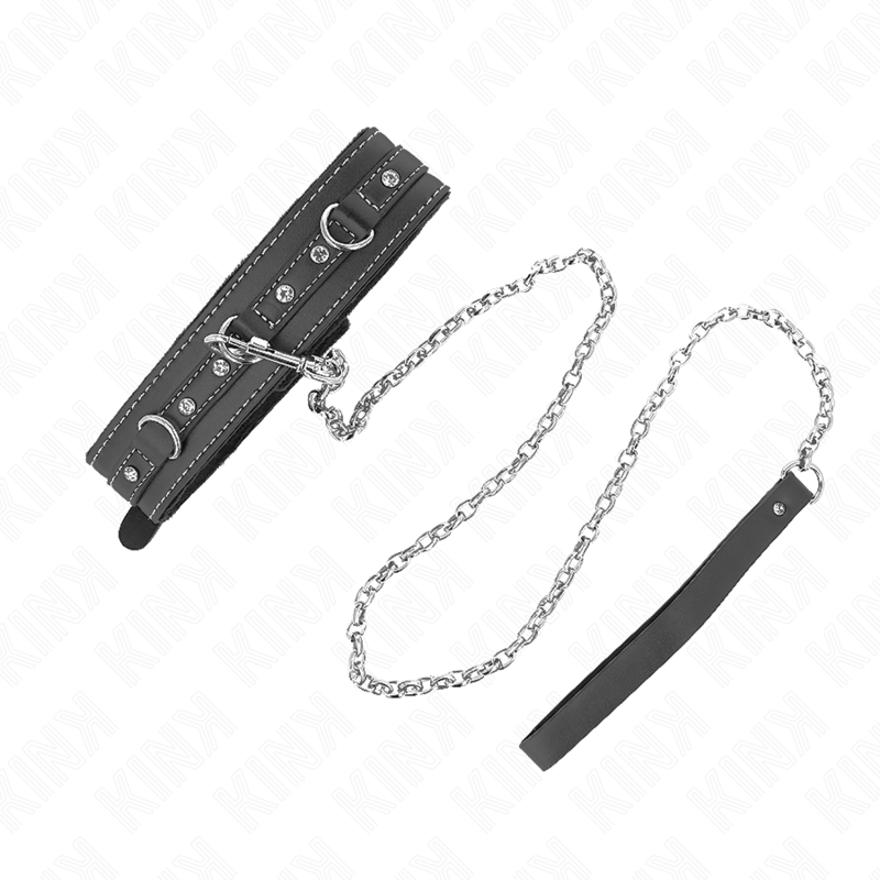 KINK - COLLAR DE CUERO PVC CON CINTURÓN 105 CM REMACHE STRASS 41,5 X 4 CM