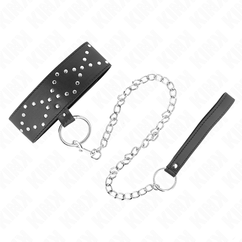 KINK - COLLAR 65 CM CON CORREA CON TACHUELAS PLATEADAS MODELO 3 AJUSTABLE 36-43 CM X 5 CM