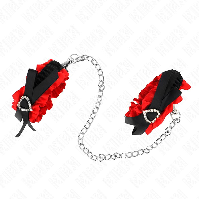KINK - MANETTE-POLSI ELASTICIZZATI IN PIZZO DETTAGLI CUORE ROSSO REGOLABILI 22-35 CM