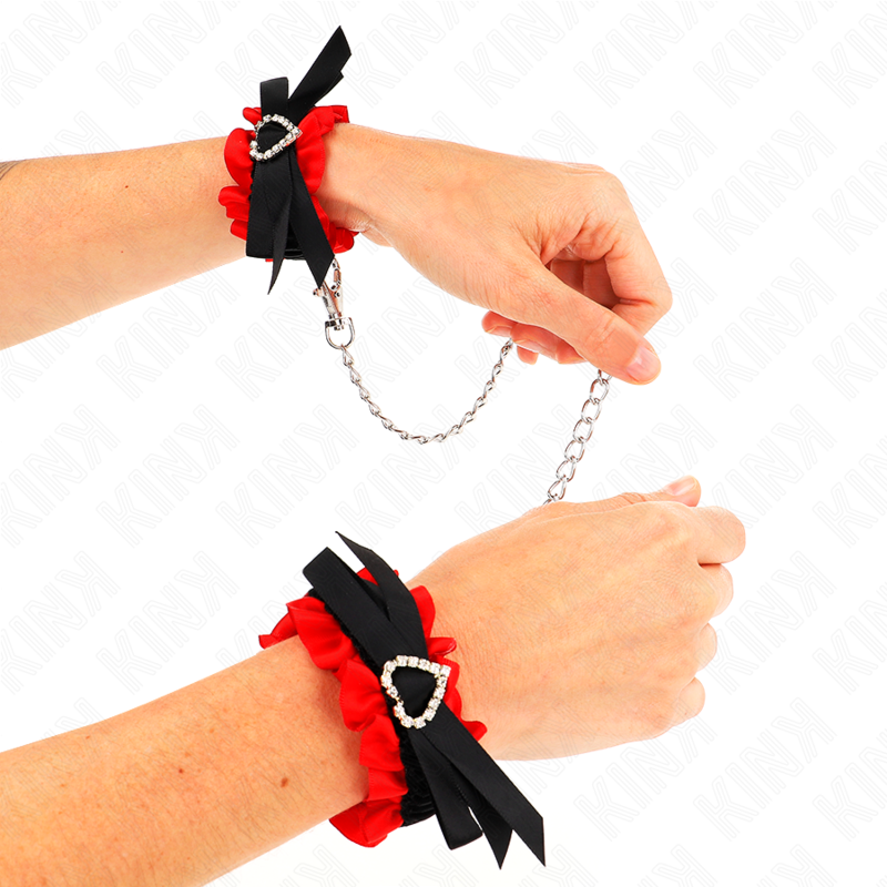 KINK - MANETTE-POLSI ELASTICIZZATI IN PIZZO DETTAGLI CUORE ROSSO REGOLABILI 22-35 CM