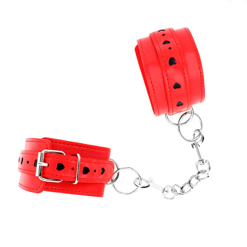 KINK - ESPOSAS ROJAS CON INCRUSTACIÓN DE CORAZÓN NEGRO AJUSTABLES 21-28 CM X 5,5 CM