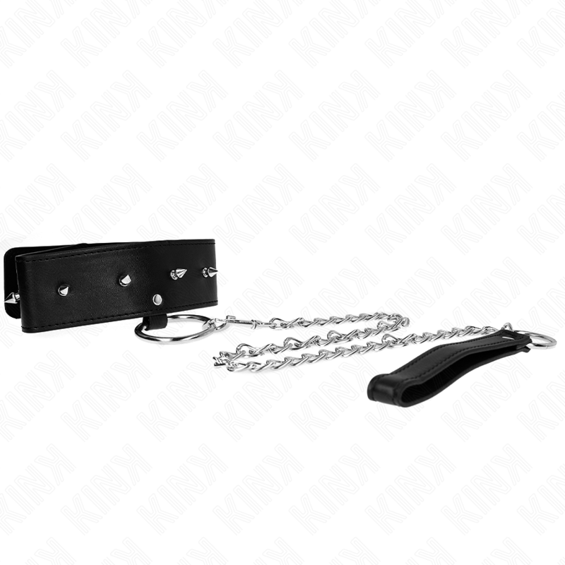 KINK - COLLARE 65 CM CON GUINZAGLIO CON BORCHIE ARGENTATE MODELLO 2 REGOLABILE 36-43 CM X 5 CM