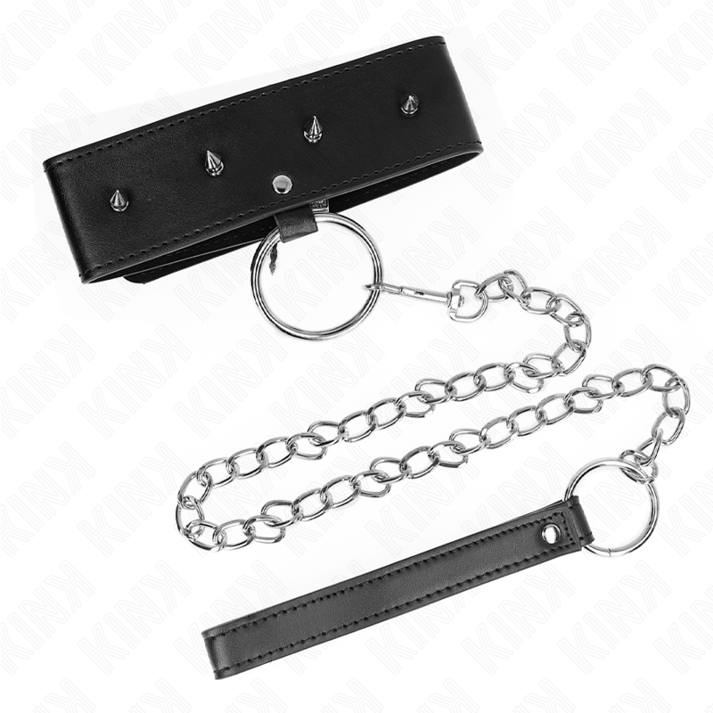 KINK - COLLARE 65 CM CON GUINZAGLIO CON BORCHIE ARGENTATE MODELLO 2 REGOLABILE 36-43 CM X 5 CM
