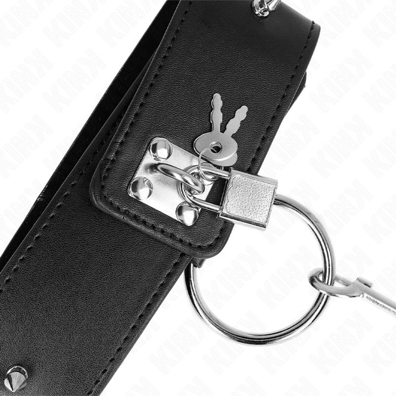 KINK - COLLARE 65 CM CON GUINZAGLIO CON BORCHIE ARGENTATE MODELLO 2 REGOLABILE 36-43 CM X 5 CM