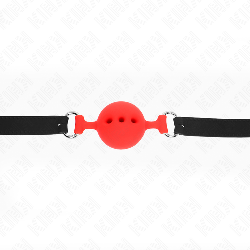 KINK - BÂILLON ENTIER EN SILICONE 55 x 2 CM AVEC BOULE DE 4,5 CM TAILLE M ROUGE AJUSTABLE 35-51 CM
