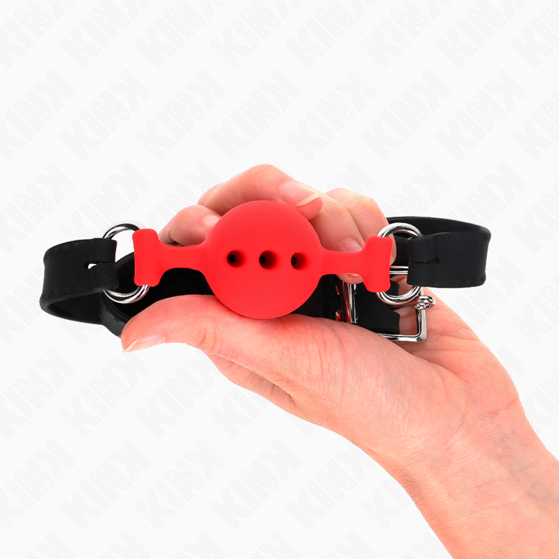 KINK - BAVAGLIO INTERAMENTE IN SILICONE 55 x 2 CM CON SFERA DA 4 CM TAGLIA S ROSSO REGOLABILE 35-51 CM