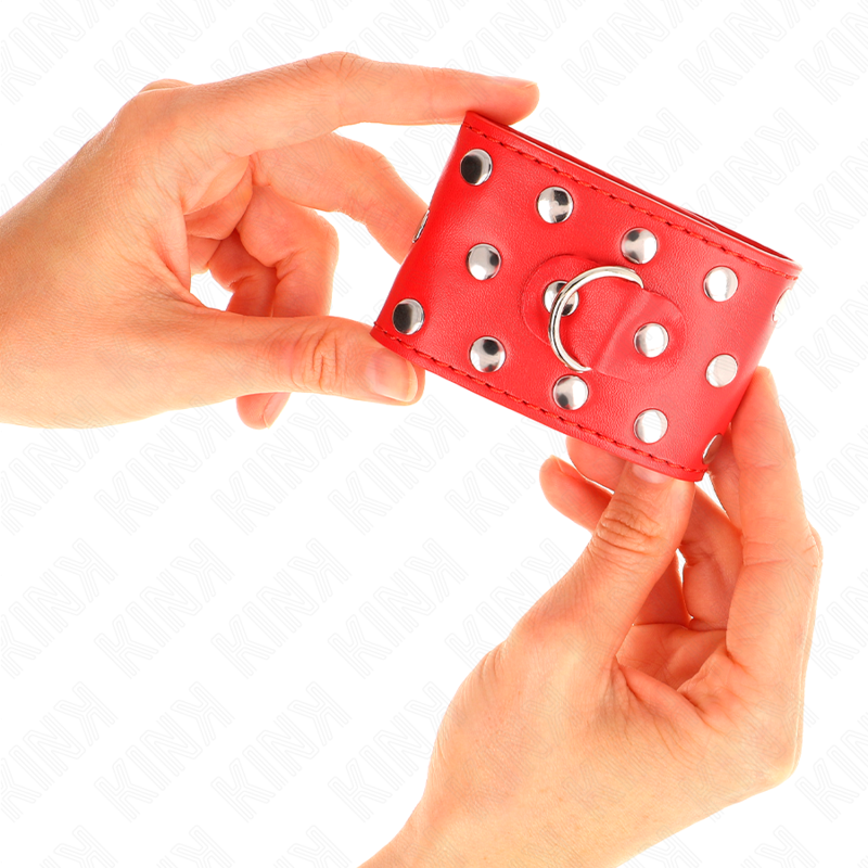 KINK - GRILLETES DE SUJECIÓN PARA MUÑECAS CON CIERRE DE PRESIÓN REPLETO DE REMACHES, ROJO, AJUSTABLE 19-24 CM X 5,5 CM