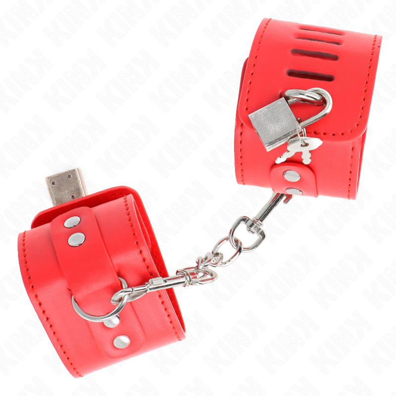 KINK - HANDCUFFS WITH ADJUSTABLE RED PADLOCK CLOSURE 16-23 CM X 5.5 CM