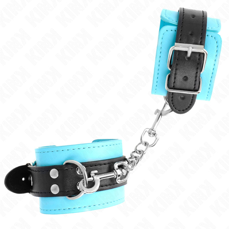 KINK - MANETTE CON GANCIO FODERATE IN PELLICCIA BLU REGOLABILI 20-28 CM X 5,5 CM