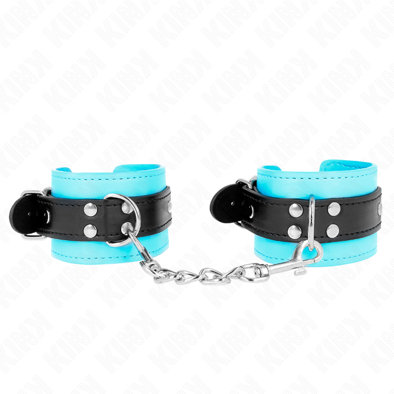 KINK - MANETTE CON GANCIO FODERATE IN PELLICCIA BLU REGOLABILI 20-28 CM X 5,5 CM