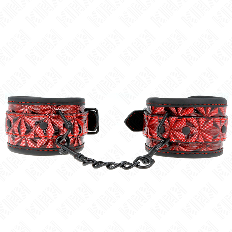 KINK - ADJUSTABLE DARK RED DIAMOND PATTERN HANDCUFFS 17-26 CM X 5.5 CM