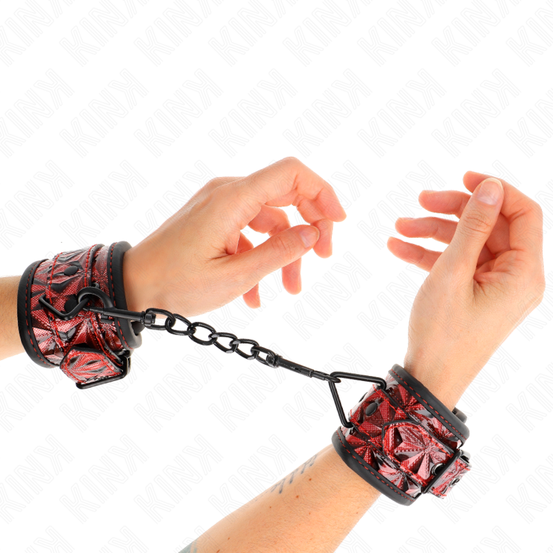 KINK - ADJUSTABLE DARK RED DIAMOND PATTERN HANDCUFFS 17-26 CM X 5.5 CM
