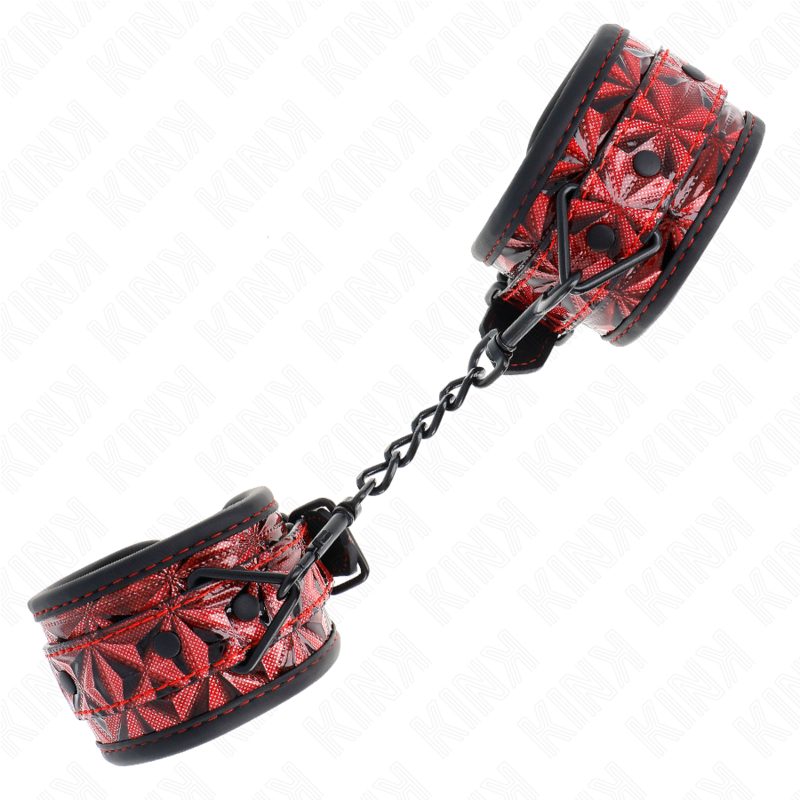 KINK - ADJUSTABLE DARK RED DIAMOND PATTERN HANDCUFFS 17-26 CM X 5.5 CM