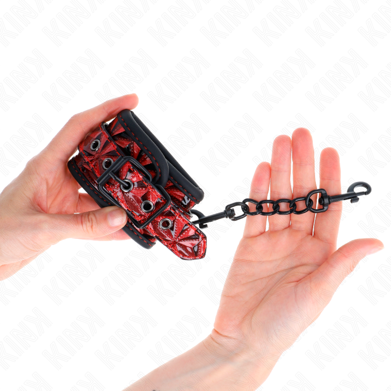 KINK - ADJUSTABLE DARK RED DIAMOND PATTERN HANDCUFFS 17-26 CM X 5.5 CM