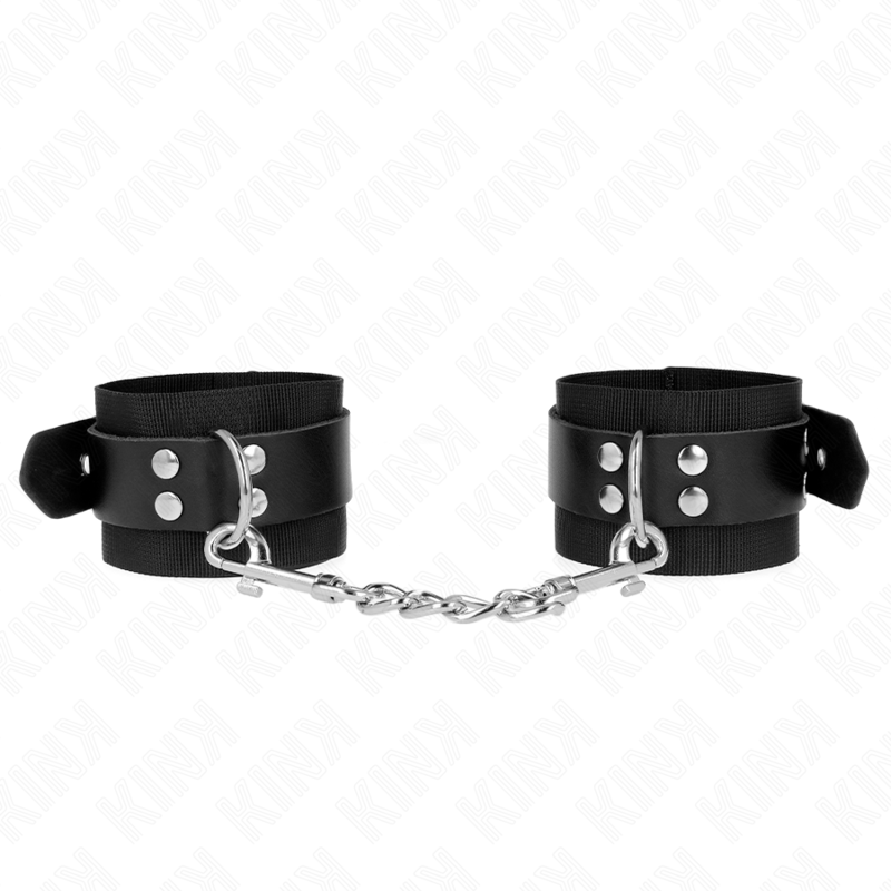 KINK - BLACK NYLON HANDCUFFS WITH ADJUSTABLE BLACK LEATHER BELT 19-29 CM X 5.1 CM