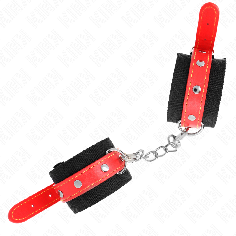 KINK - ESPOSAS DE NAILON NEGRO CON CUERO ROJO AJUSTABLES 19-24 CM X 5,5 CM