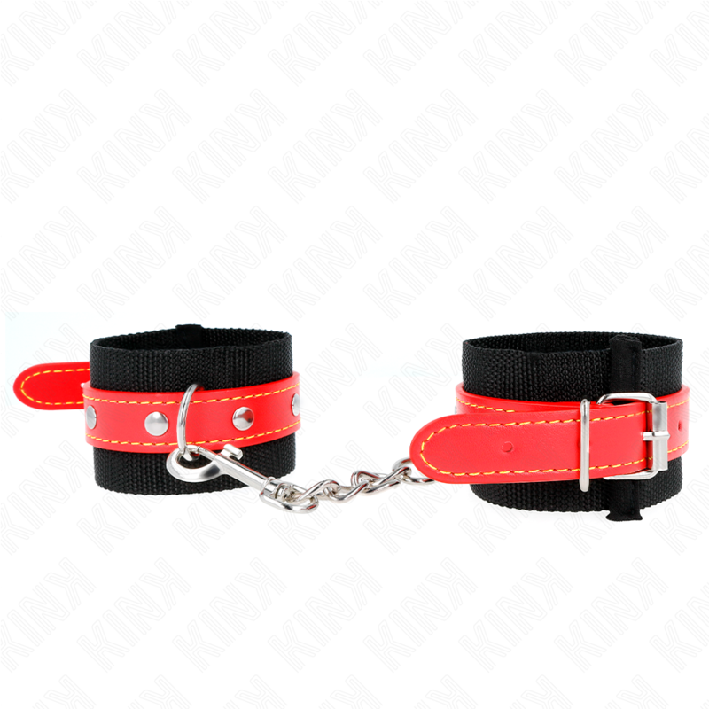 KINK - ESPOSAS DE NAILON NEGRO CON CUERO ROJO AJUSTABLES 19-24 CM X 5,5 CM