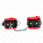 KINK - HEAVY-DUTY RED FAUX FUR-LINED HANDCUFFS, ADJUSTABLE 20-30 CM X 6 CM
