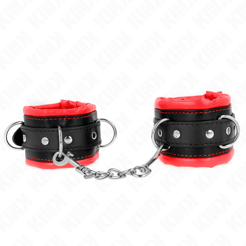 KINK - HEAVY-DUTY RED FAUX FUR-LINED HANDCUFFS, ADJUSTABLE 20-30 CM X 6 CM