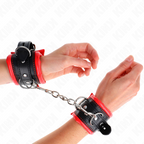 KINK - HEAVY-DUTY RED FAUX FUR-LINED HANDCUFFS, ADJUSTABLE 20-30 CM X 6 CM
