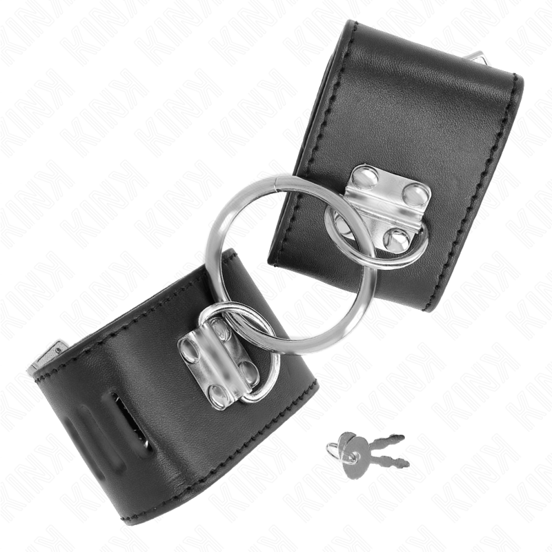 KINK - FIXED HANDCUFFS WITH RING AND ADJUSTABLE PADLOCK CLOSURE BLACK 16-23 CM X 5.5 CM