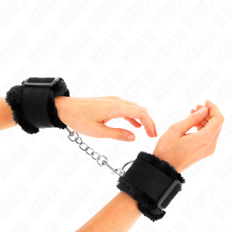 KINK - MANETTE FODERATE IN PELLICCIA NERE REGOLABILI 17-31 CM X 7 CM