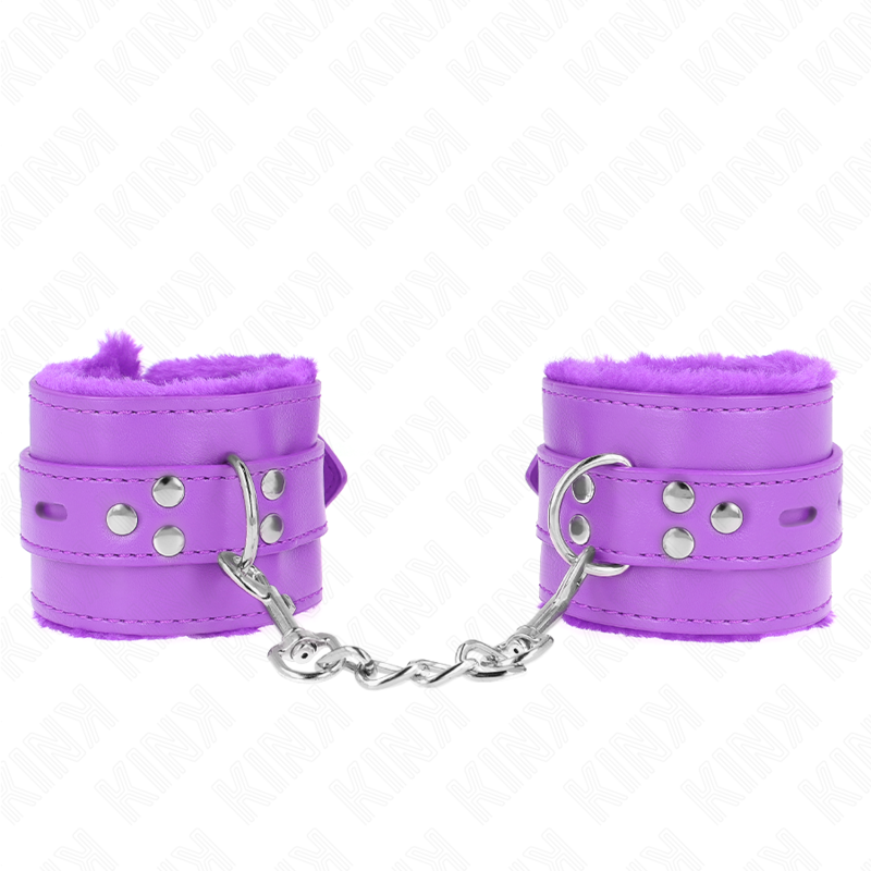 KINK - ESPOSAS FORRADAS DE FELPA CON AGUJEROS CUADRADOS VIOLETA Y CINTURÓN VIOLETA AJUSTABLE 17-29 CM X 6 CM
