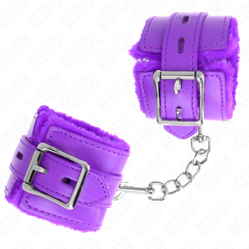 KINK - ESPOSAS FORRADAS DE FELPA CON AGUJEROS CUADRADOS VIOLETA Y CINTURÓN VIOLETA AJUSTABLE 17-29 CM X 6 CM
