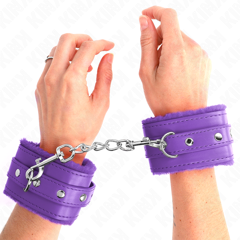 KINK - ESPOSAS CON FORRO DE PIEL SINTÉTICA PREMIUM VIOLETA CON CORREA VIOLETA AJUSTABLE 17-29 CM X 6 CM