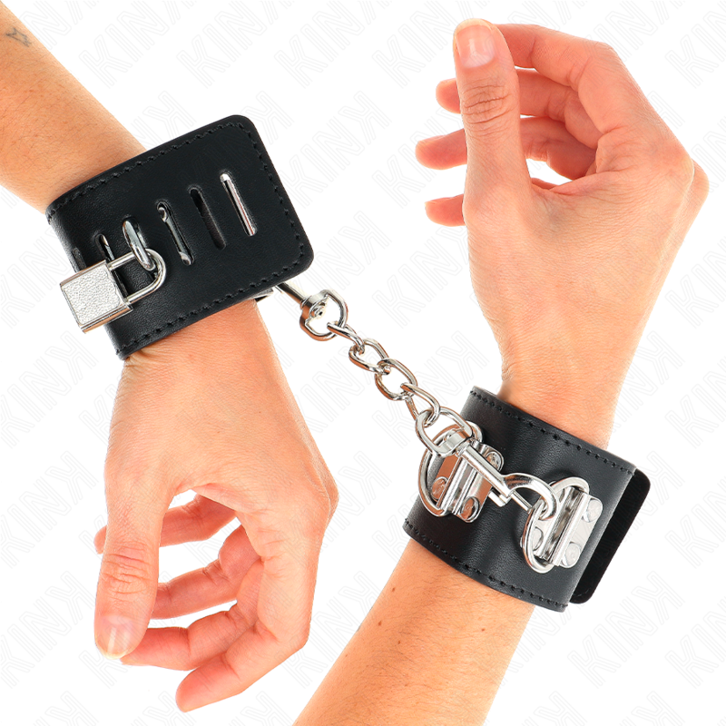 KINK - MULTI-POSITION HANDCUFFS WITH ADJUSTABLE PADLOCK CLOSURE BLACK 16-23 CM X 5.5 CM