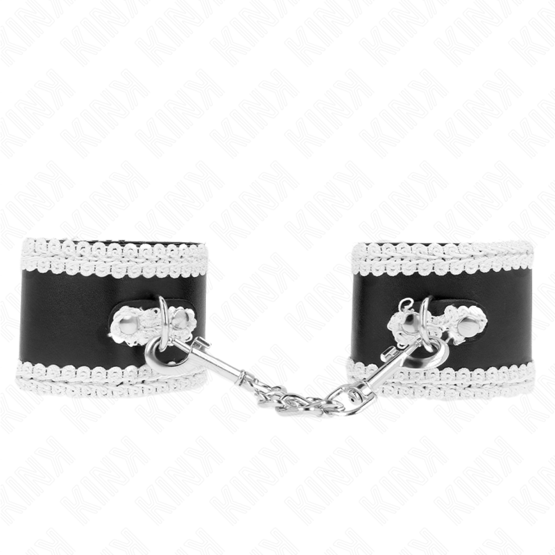 KINK - ESPOSAS NEGRAS CON ENCAJE DECORATIVO BLANCO AJUSTABLES 20-23 CM X 5,5 CM