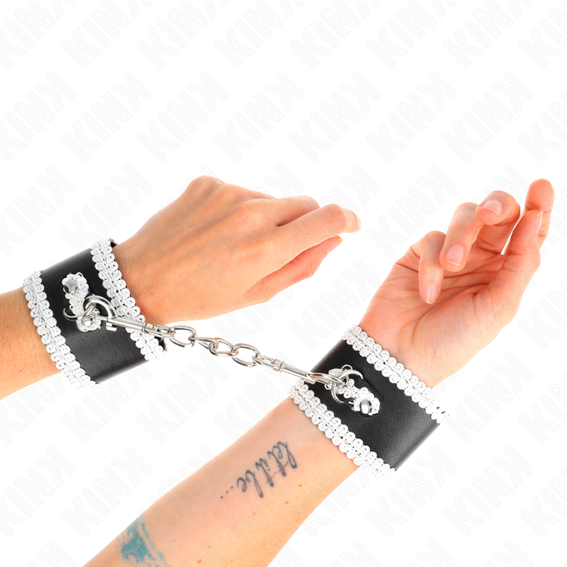 KINK - ESPOSAS NEGRAS CON ENCAJE DECORATIVO BLANCO AJUSTABLES 20-23 CM X 5,5 CM