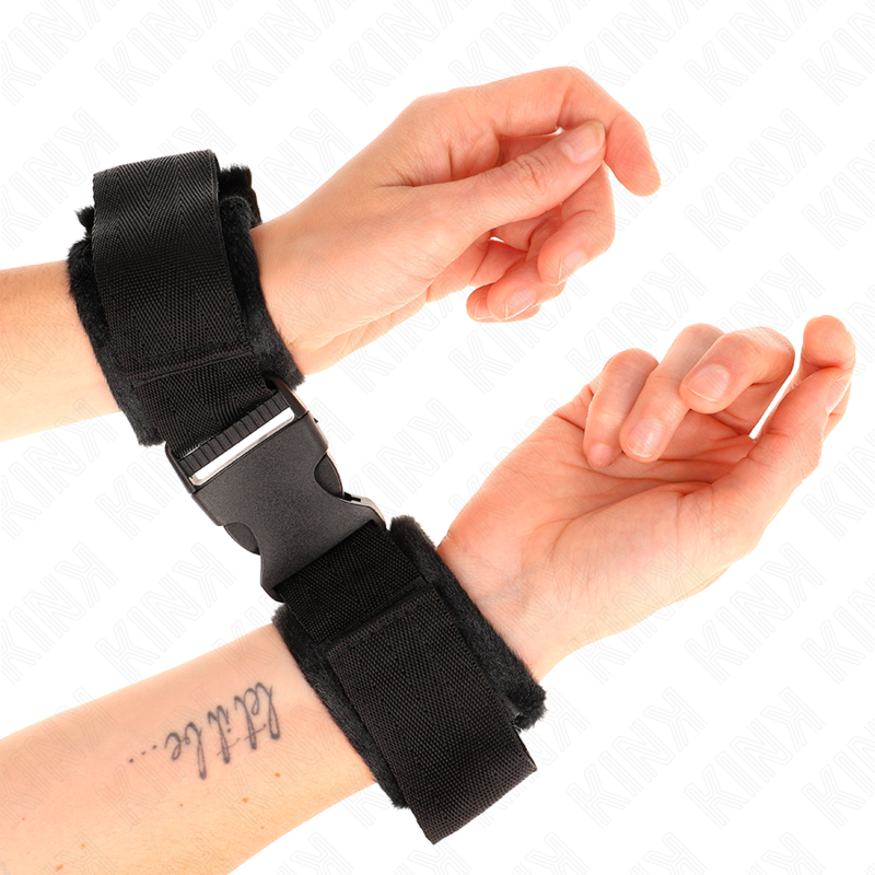 KINK - RED AND BLACK NYLON HOOK AND LOOP HANDCUFFS MODEL 1 ADJUSTABLE 25-35 CM X 6 CM
