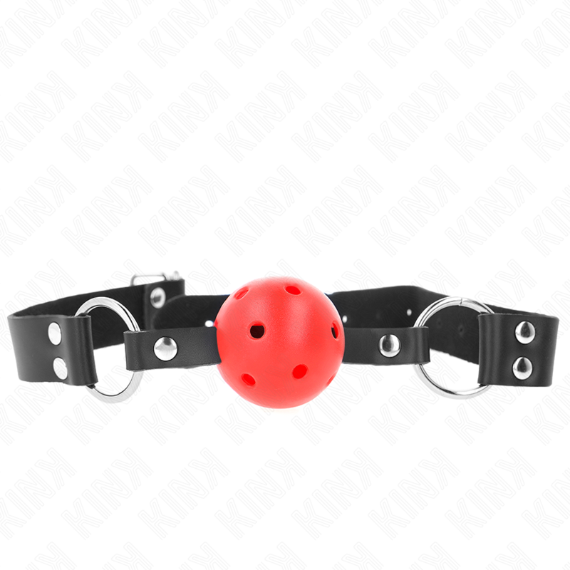 KINK - 4 CM BREATHING BALL GAG WITH DOUBLE RED RIVET 62.5 x 2.5 CM ADJUSTABLE 42-58 CM