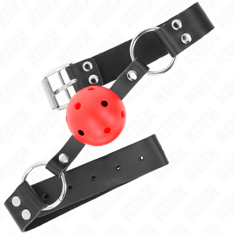 KINK - 4 CM BREATHING BALL GAG WITH DOUBLE RED RIVET 62.5 x 2.5 CM ADJUSTABLE 42-58 CM