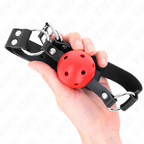 KINK - 4 CM BREATHING BALL GAG WITH DOUBLE RED RIVET 62.5 x 2.5 CM ADJUSTABLE 42-58 CM