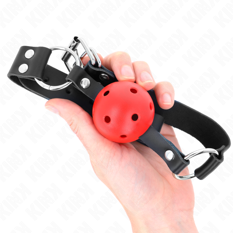 KINK - 4 CM BREATHING BALL GAG WITH DOUBLE RED RIVET 62.5 x 2.5 CM ADJUSTABLE 42-58 CM